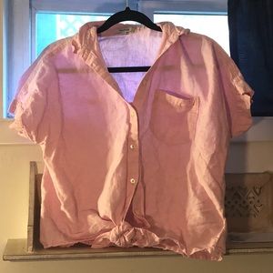Madewell linen tie front pink top